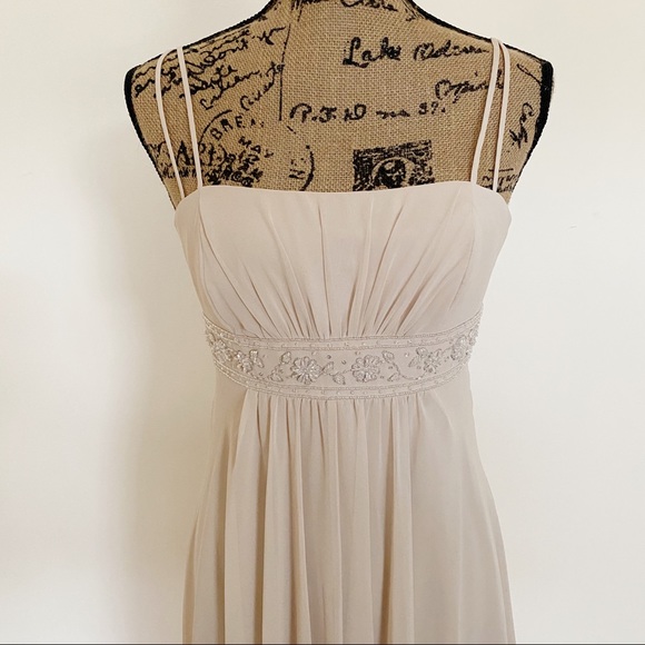 Long Spaghetti Strap Chiffon Dress w Beaded Empire - Picture 6 of 12